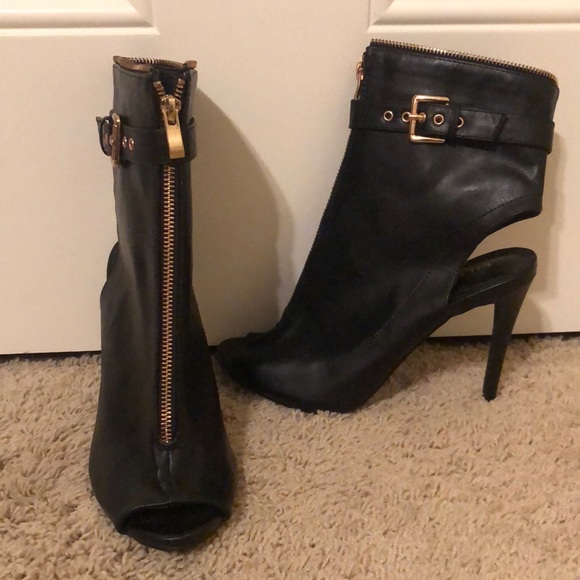 Liliana black cut-out, peep toe stiletto booties with zipper detail- New Sz 10 - Picture 8 of 8